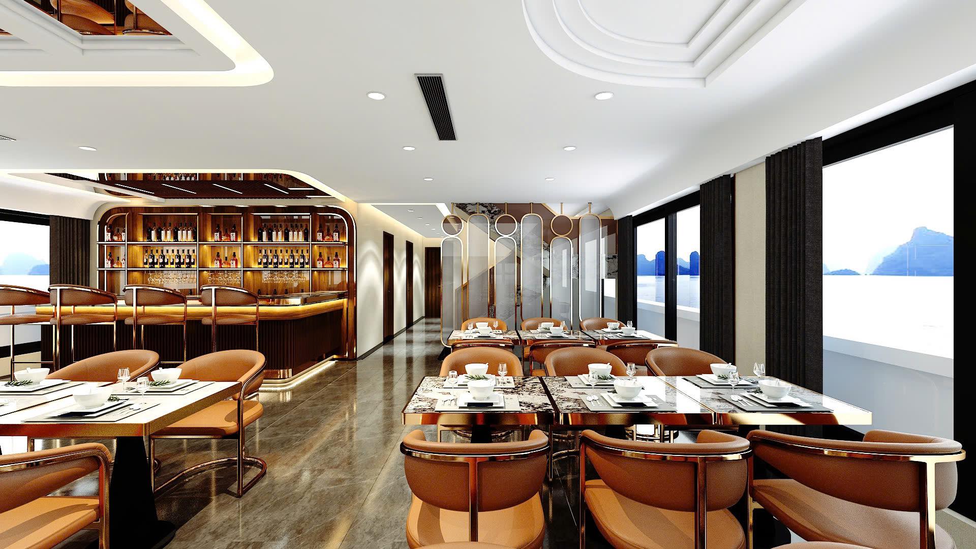 Nhà hàng & Quầy bar sang trọng trên Leona Cruise – Tận hưởng không gian ẩm thực đẳng cấp giữa Vịnh Hạ Long